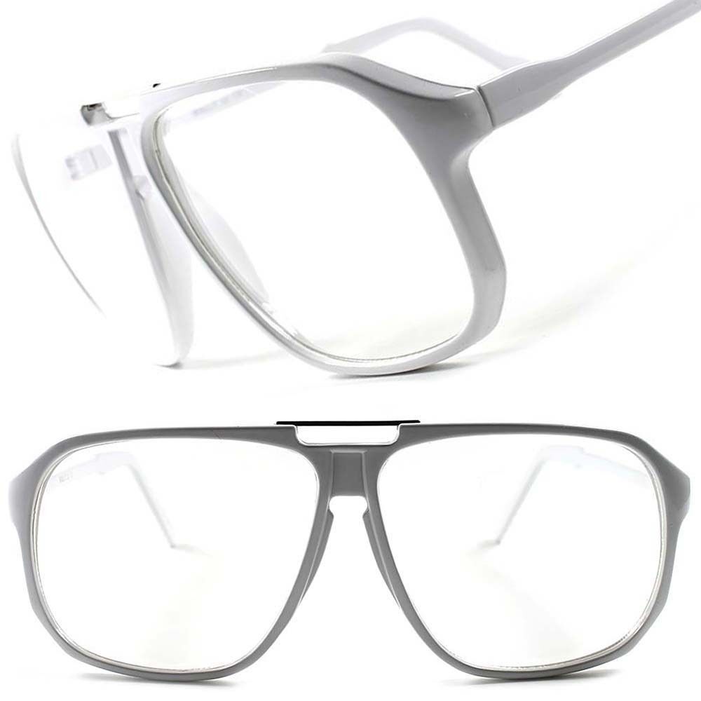 Designer Look Rich Famous Hip Hop 90s Style Oversized White Clear Lens Glasses